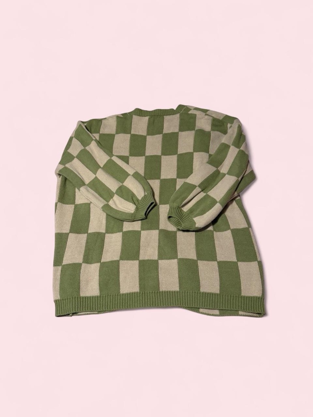 Le Lis Olive Green and Beige Checker Knit Cardigan - Picture 2 of 3